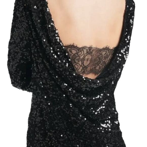 Sachin + Babi Size 0 NEW Black Long Sleeve Cameron Sequin Low Back Mini Dress - Picture 5 of 9